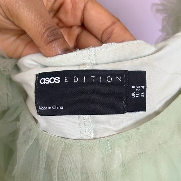 Puff sleeve tulle square neck mini dress sage mint green - Picture 3 of 5